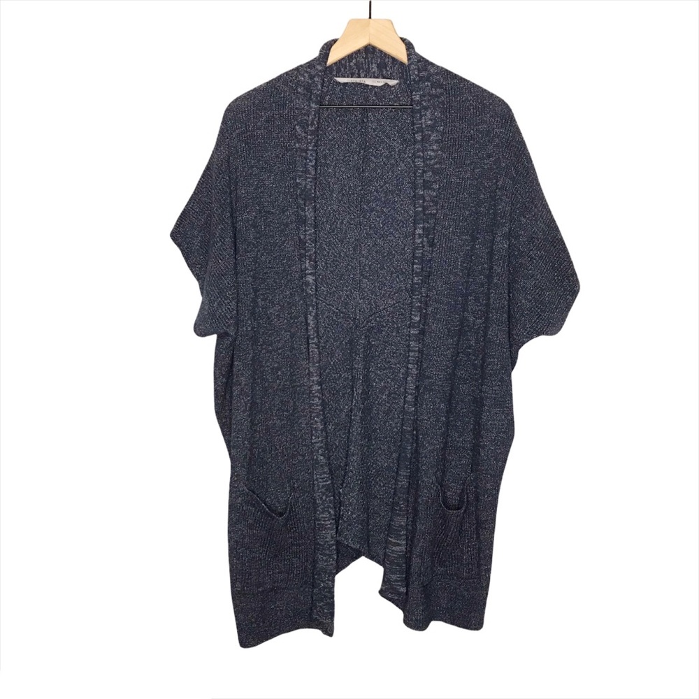 Athleta Marled Short Sleeve Open Cocoon Cardigan Sweater in Blue S/M